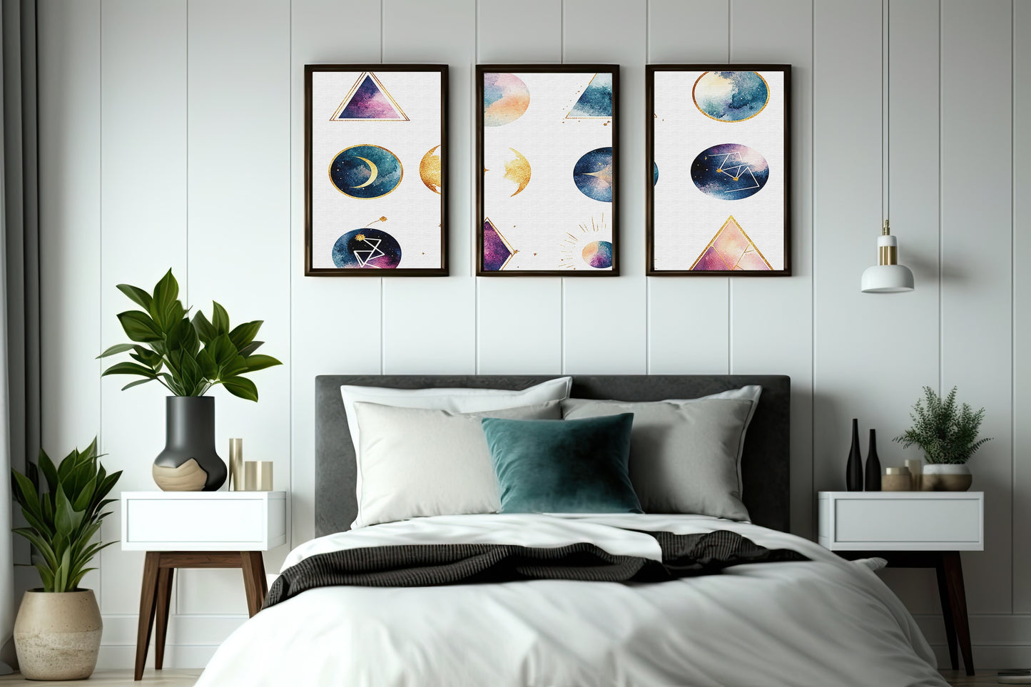 Celestial Harmony Wall Frame Set – Cosmic Geometry Art for Modern Luxury Interiors