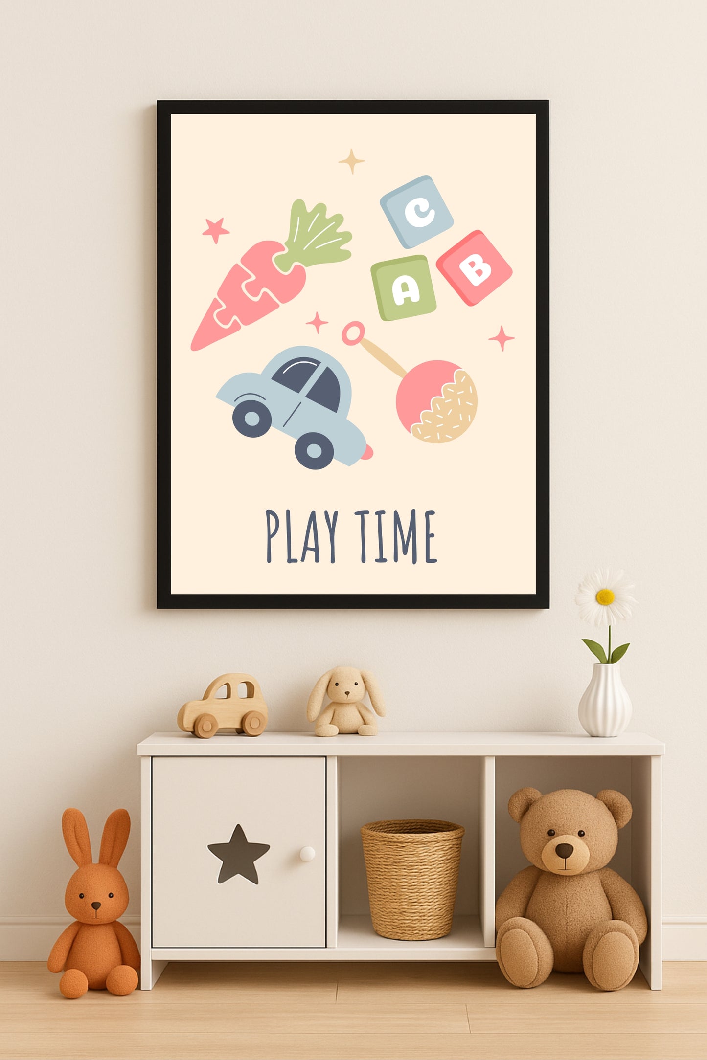 🧸 “Play Time” Kids Wall Art – Fun Toy Theme Frame for Nursery & Playroom 🎨