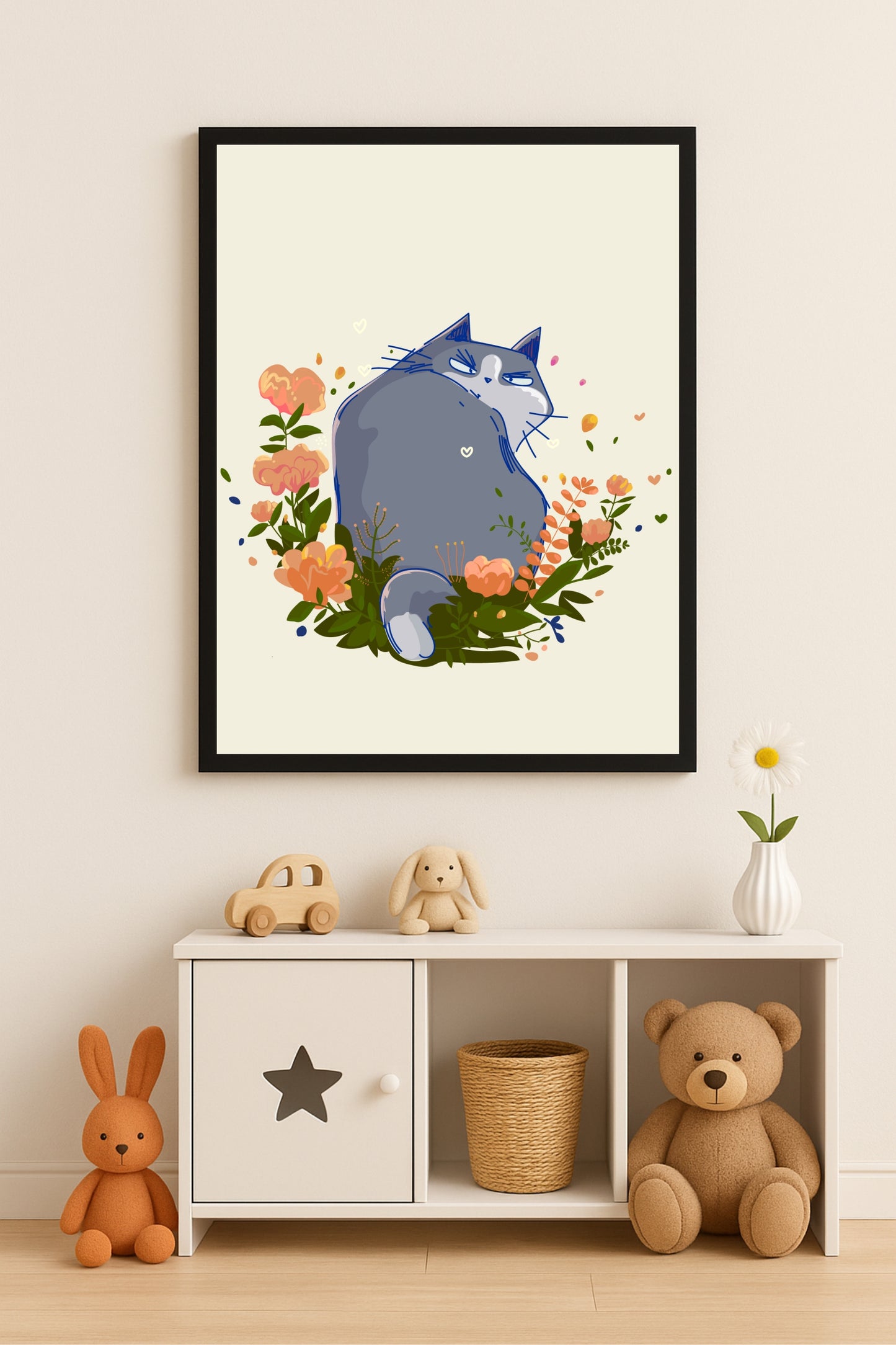 π± Cute Chubby Cat Kids Wall Art β Playful Nursery Room Frame πΌ
