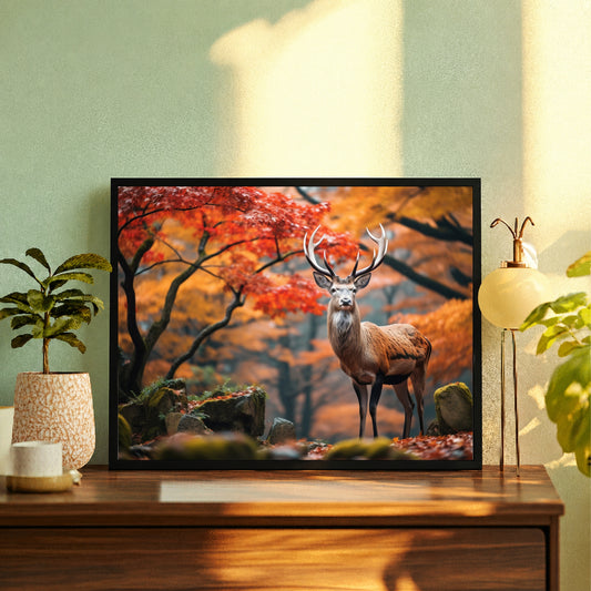 Deer Wall Art | Majestic Deer in Autumn Forest | Framed Wildlife Artwork | Nature & Woodland Wall Decor
