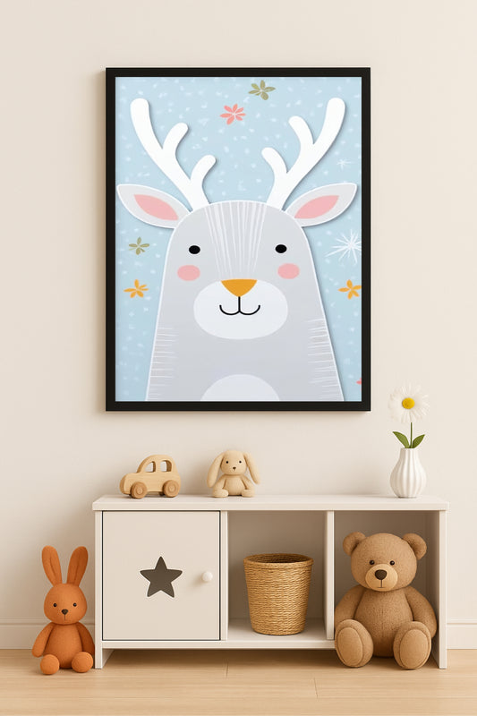 Cute Reindeer Wall Frame – Adorable Winter Art for Kids’ Room 🦌❄️