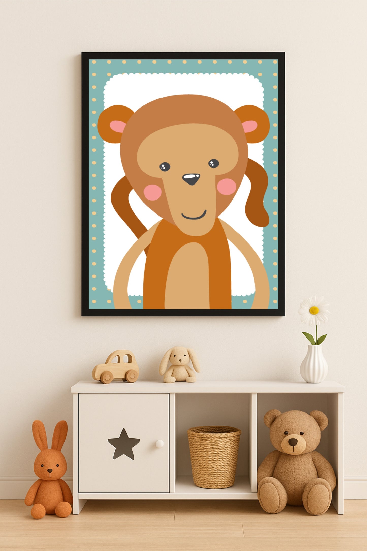 Playful Monkey Wall Frame – Cute Jungle Theme Art for Kids’ Room Décor 🐵💙