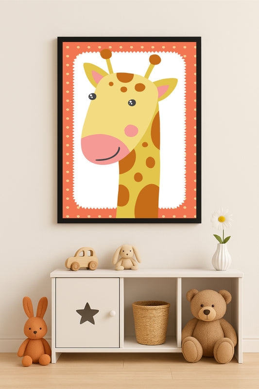 Happy Giraffe Wall Frame – Adorable Safari Theme Art for Kids’ Room Décor 🦒💛