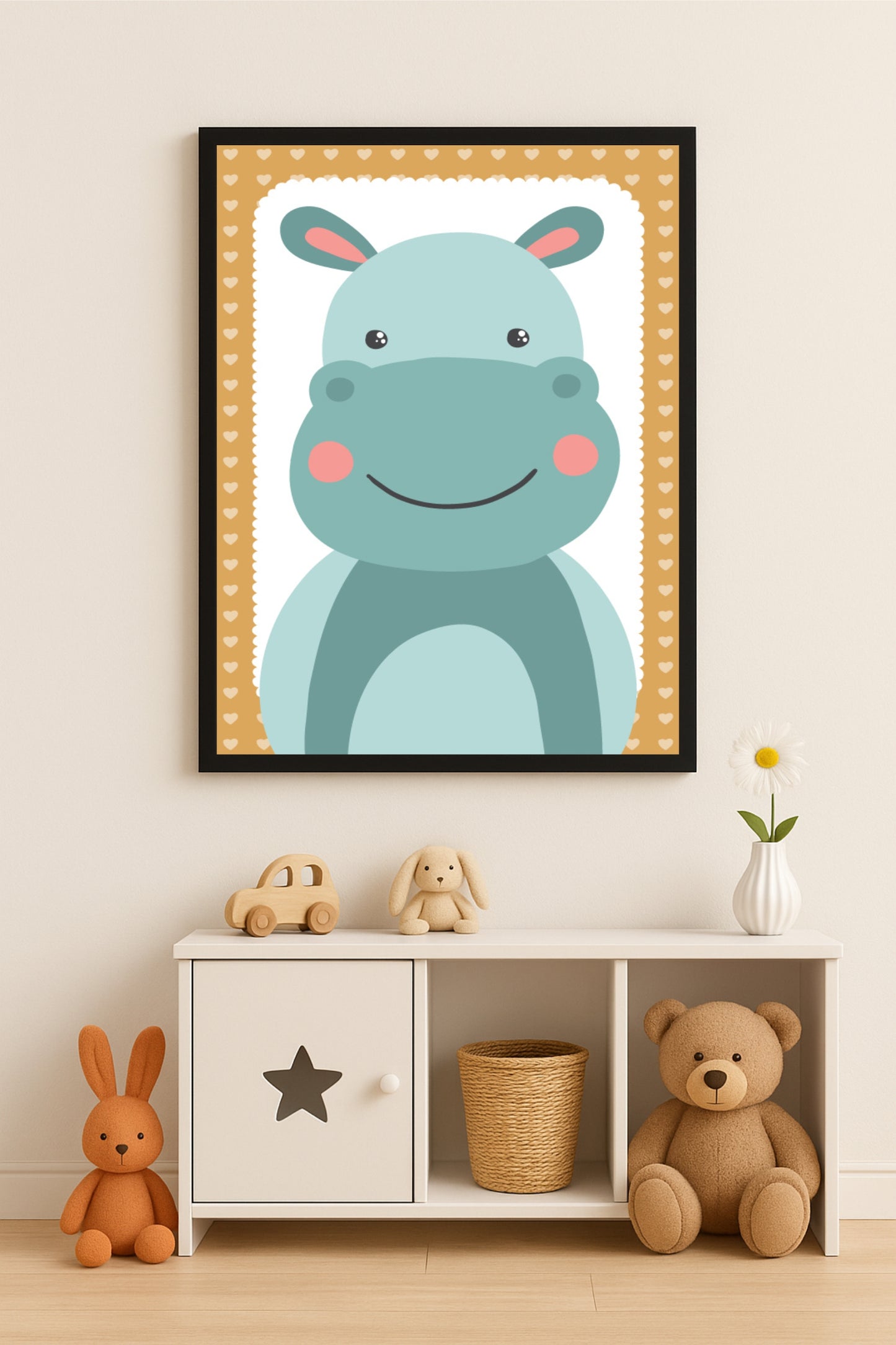 Happy Hippo Wall Frame – Cute Animal Art for Kids’ Room Décor 🦛💙