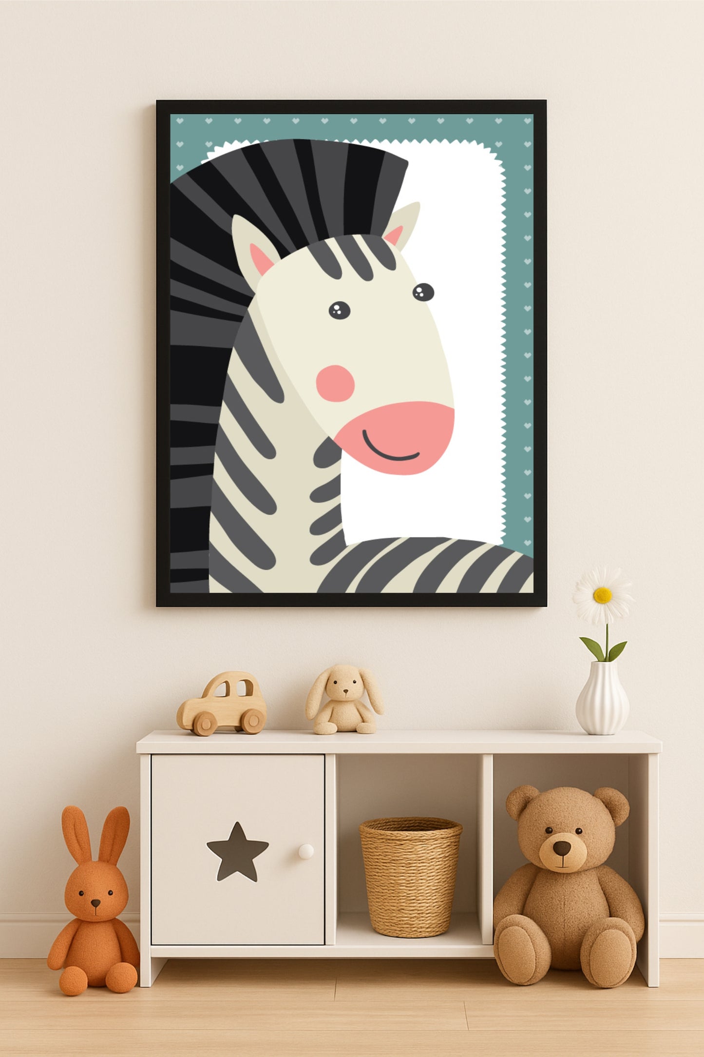 Zippy Zebra Wall Frame – Adorable Animal Art for Kids’ Room Décor 🦓💚