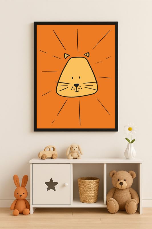 Sunny Lion Wall Frame – Cheerful Animal Art for Kids’ Room Décor 🦁🧡