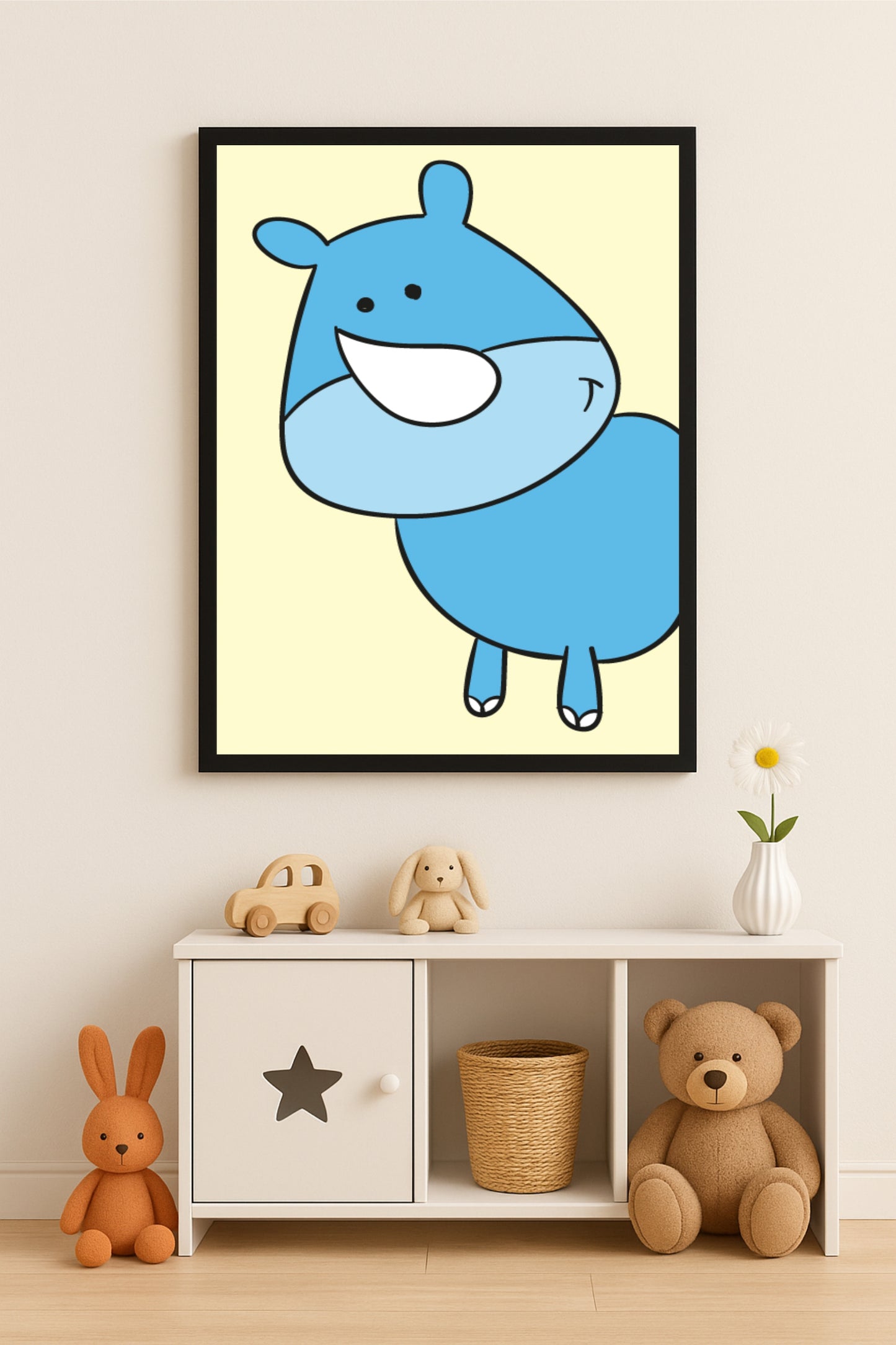 Rocky Rhino Wall Frame – Playful Animal Art for Kids’ Room Décor 🦏💙