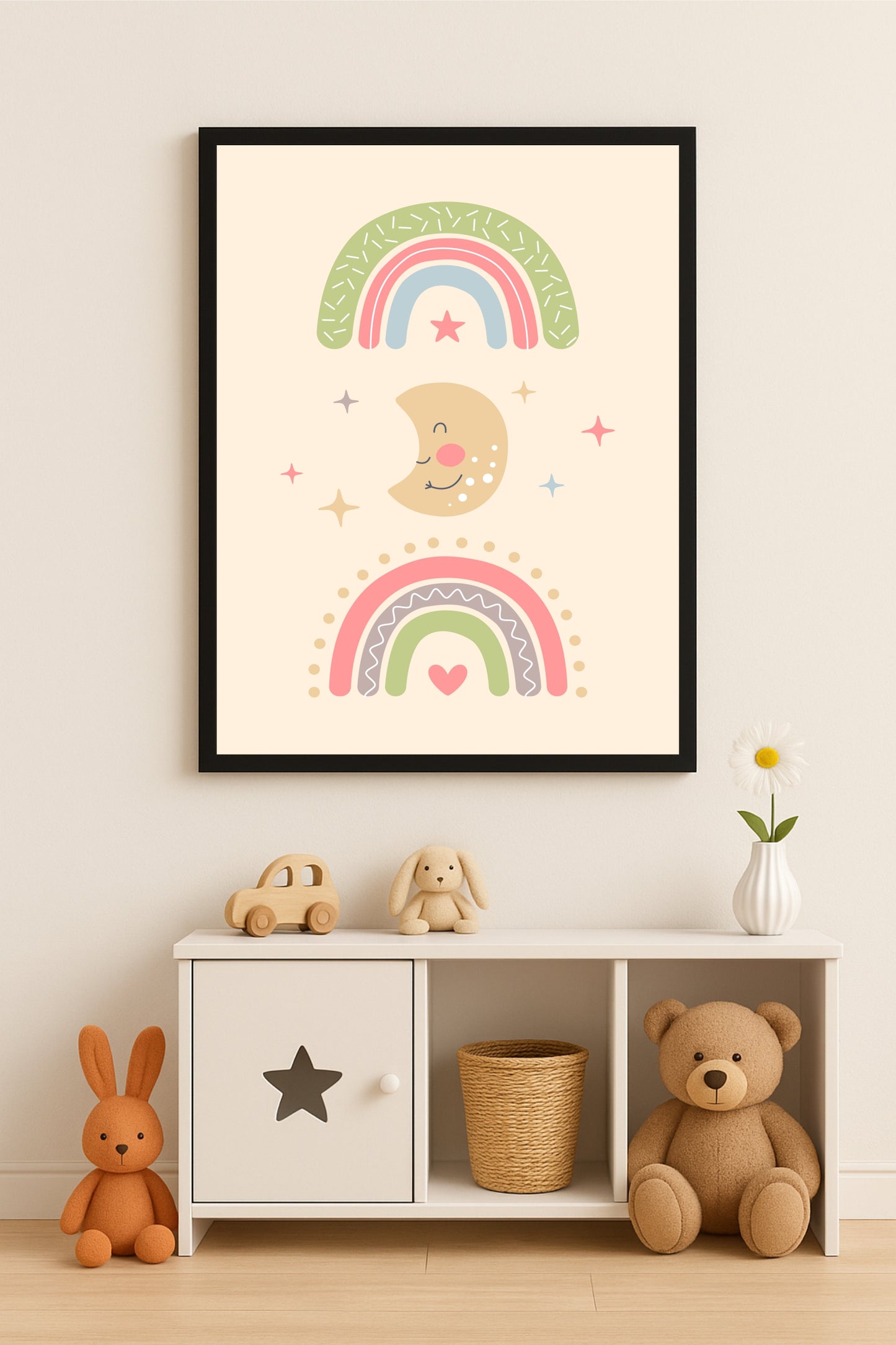 Rainbow & Moon Dream Wall Frame โ Cozy & Cute Kidsโ Room Dรฉcor ๐๐๐