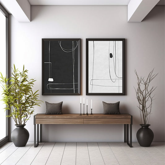 Minimalist Line Art Set of 2 Wall Art | Black & White Abstract Prints