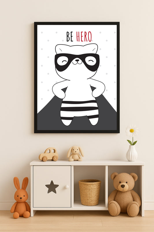 “Be Hero Wall Frame – Brave Little Hero Art for Kids’ Room 🦸♂️🖤”