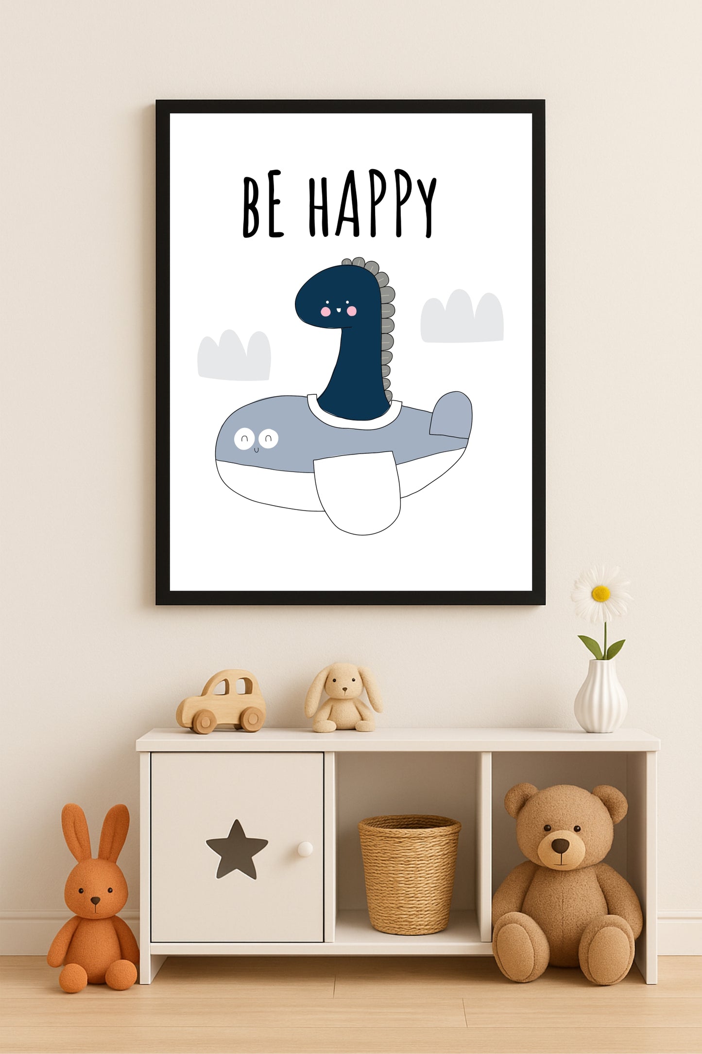 Happy Dino Wall Frame – Cheerful Art for Kids’ Room Décor 🦕😊