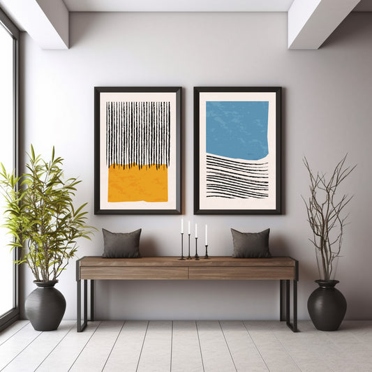 Modern Abstract Wall Art Set of 2 | Minimalist Geometric Prints