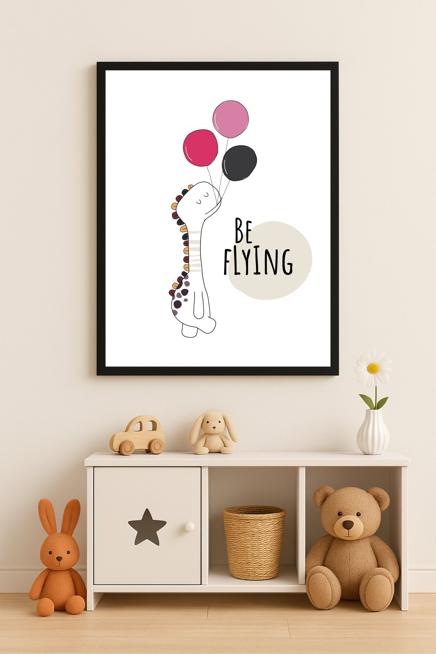 Flying Dino Wall Frame โ Playful Motivational Art for Kidsโ Room ๐ฆ๐