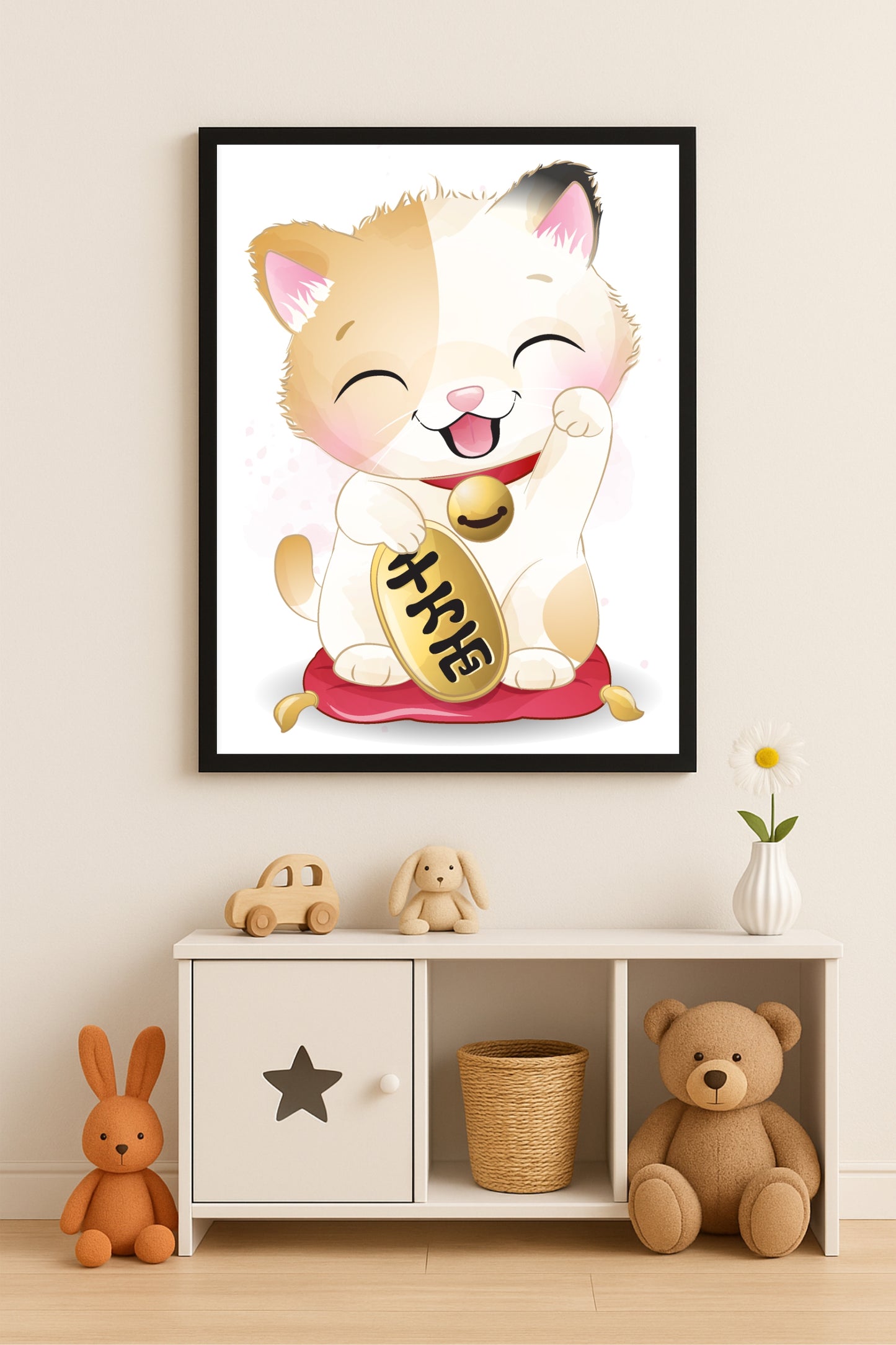 Lucky Kitty Wall Frame – Adorable Cat Art for Kids’ Room & Home Décor 🐱🍀