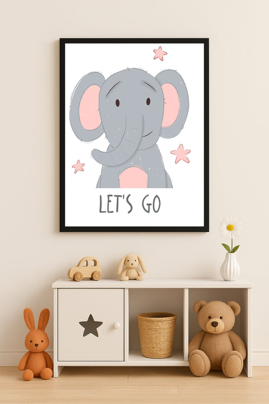 Let’s Go Elephant Wall Frame – Cute Animal Art for Kids’ Room Décor 🐘✨