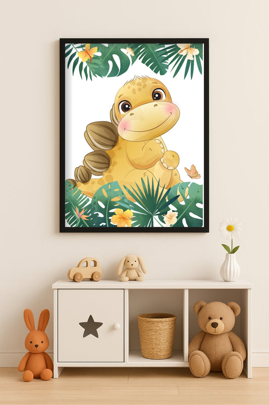 Smiley Dino Wall Frame – Cute Dinosaur Art for Kids’ Room Décor 🦖💚