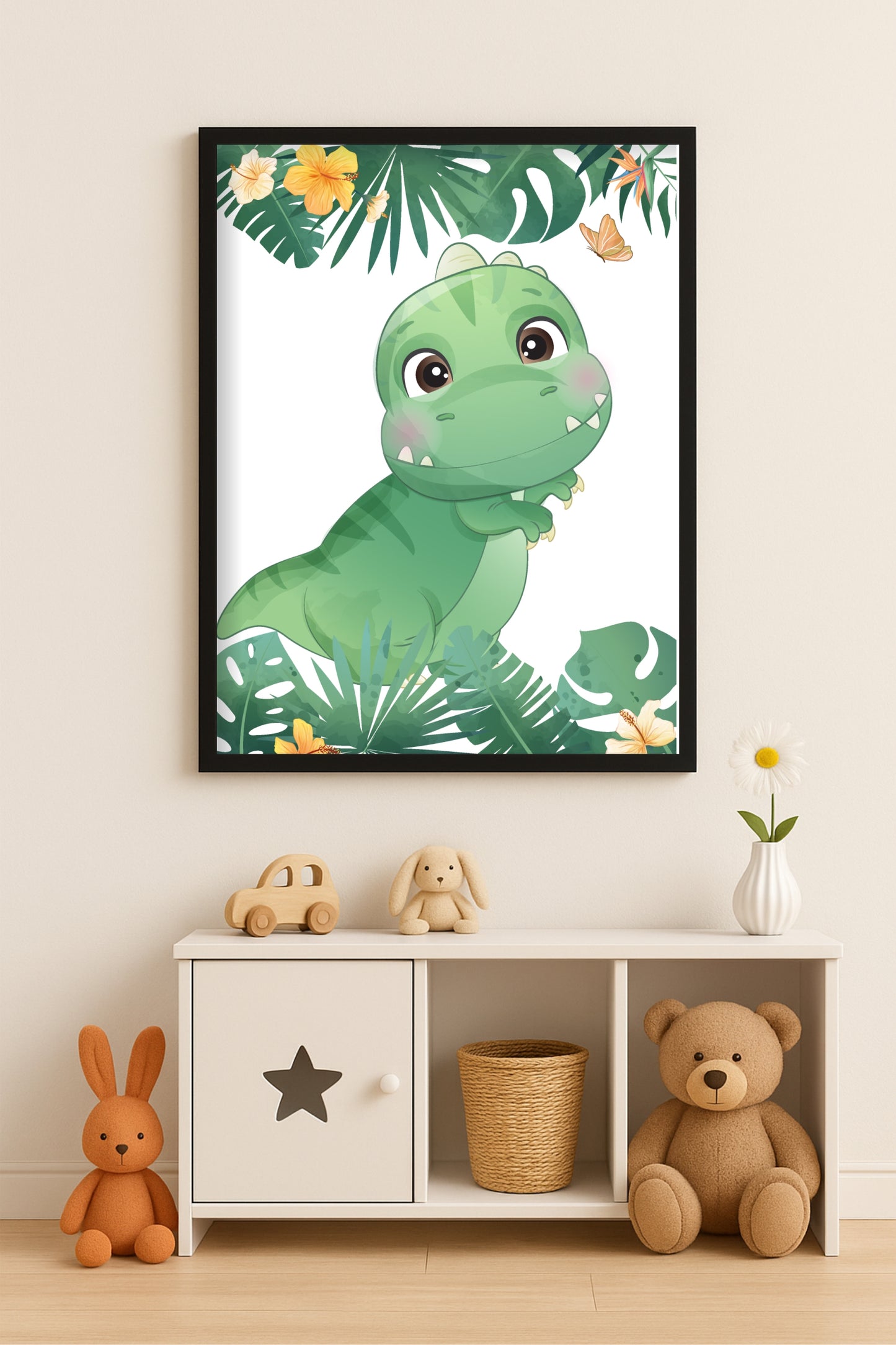 Cuddly Dino Wall Frame – Cute Dinosaur Art for Kids’ Room Décor 🦖🌿