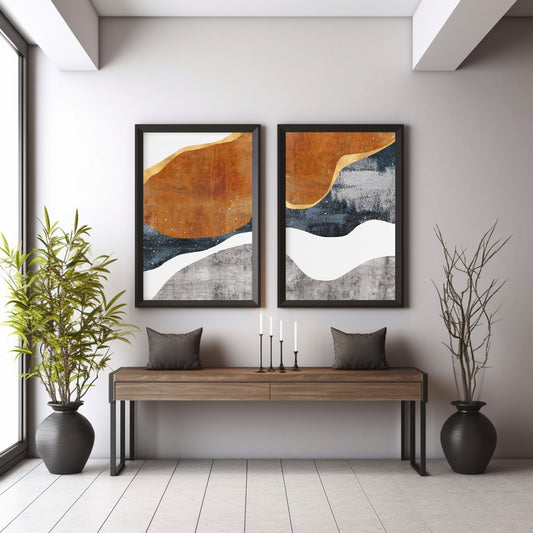 Abstract Landscape Wall Art Set of 2 | Modern Textured Prints