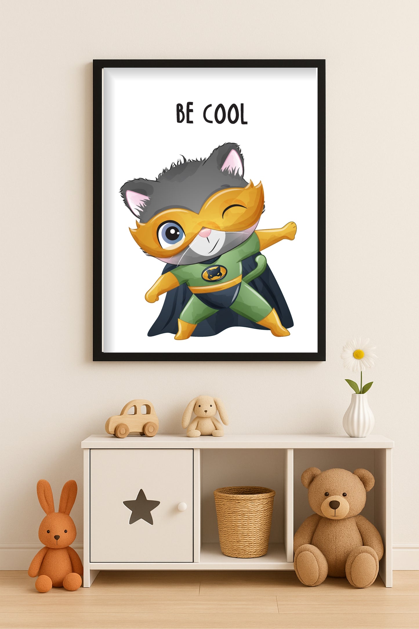 Be Cool Super Cat Wall Art Photo Frame – Fun & Motivational Art for Kids’ Room