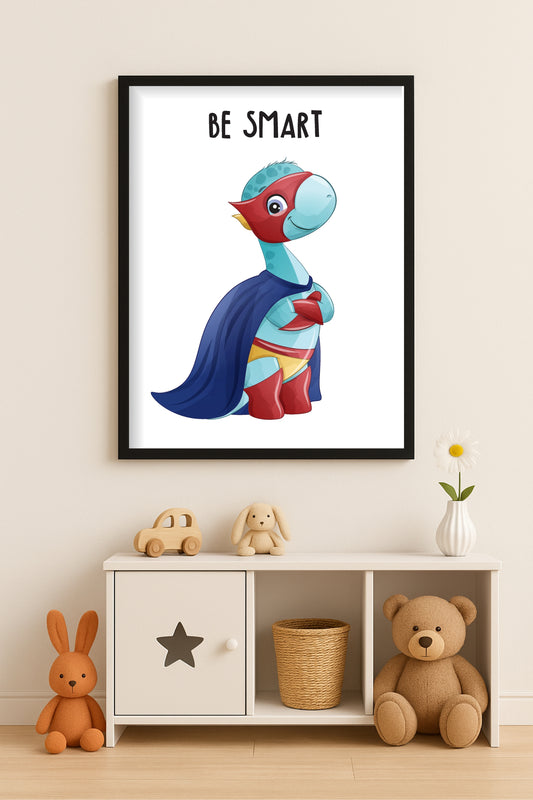 Be Smart Dino Wall Frame – Fun Superhero Art for Kids’ Room 🦕🧠✨