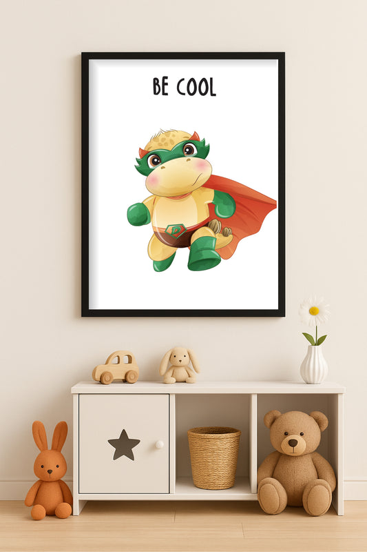 Be Cool Dino Wall Frame – Fun & Playful Superhero Décor for Kids 🦖🕶️❤️