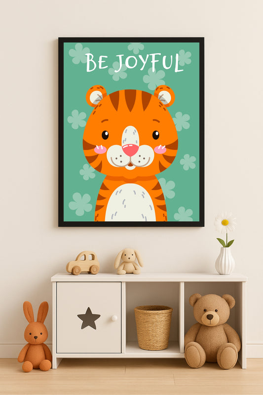 Be Joyful Tiger Wall Frame – Cute & Cheerful Décor for Kids’ Room 🐯💚✨