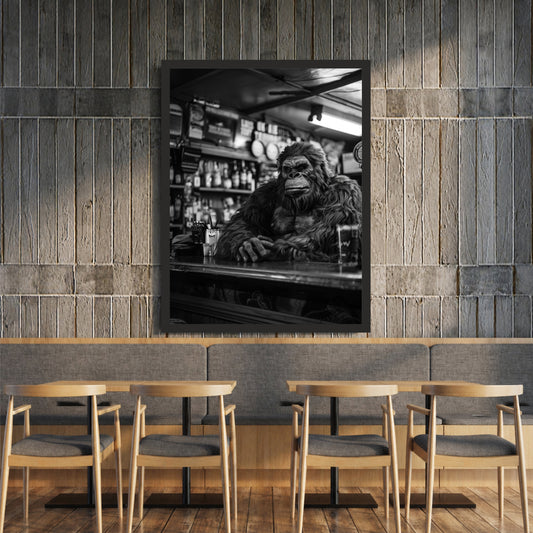 Gorilla Wall Art | Framed Gorilla Artwork | Black & White Bar, Pub & Modern Décor