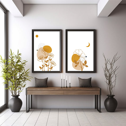 Abstract Floral Wall Art Set of 2 | Minimalist Botanical Flower Prints | Neutral Modern Decor