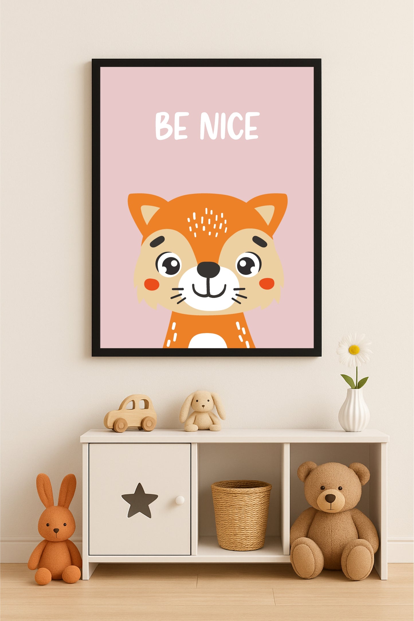 Be Nice Fox Wall Frame – Cute Animal Art for Kids’ Room Décor 🦊💖