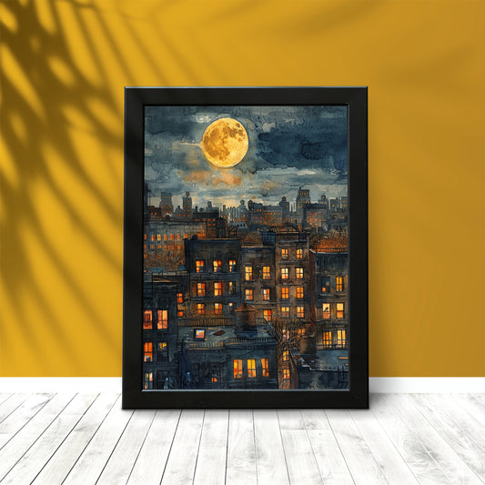🌕 Moonlit Cityscape Wall Frame – Enchanting Night View for Modern Interiors!