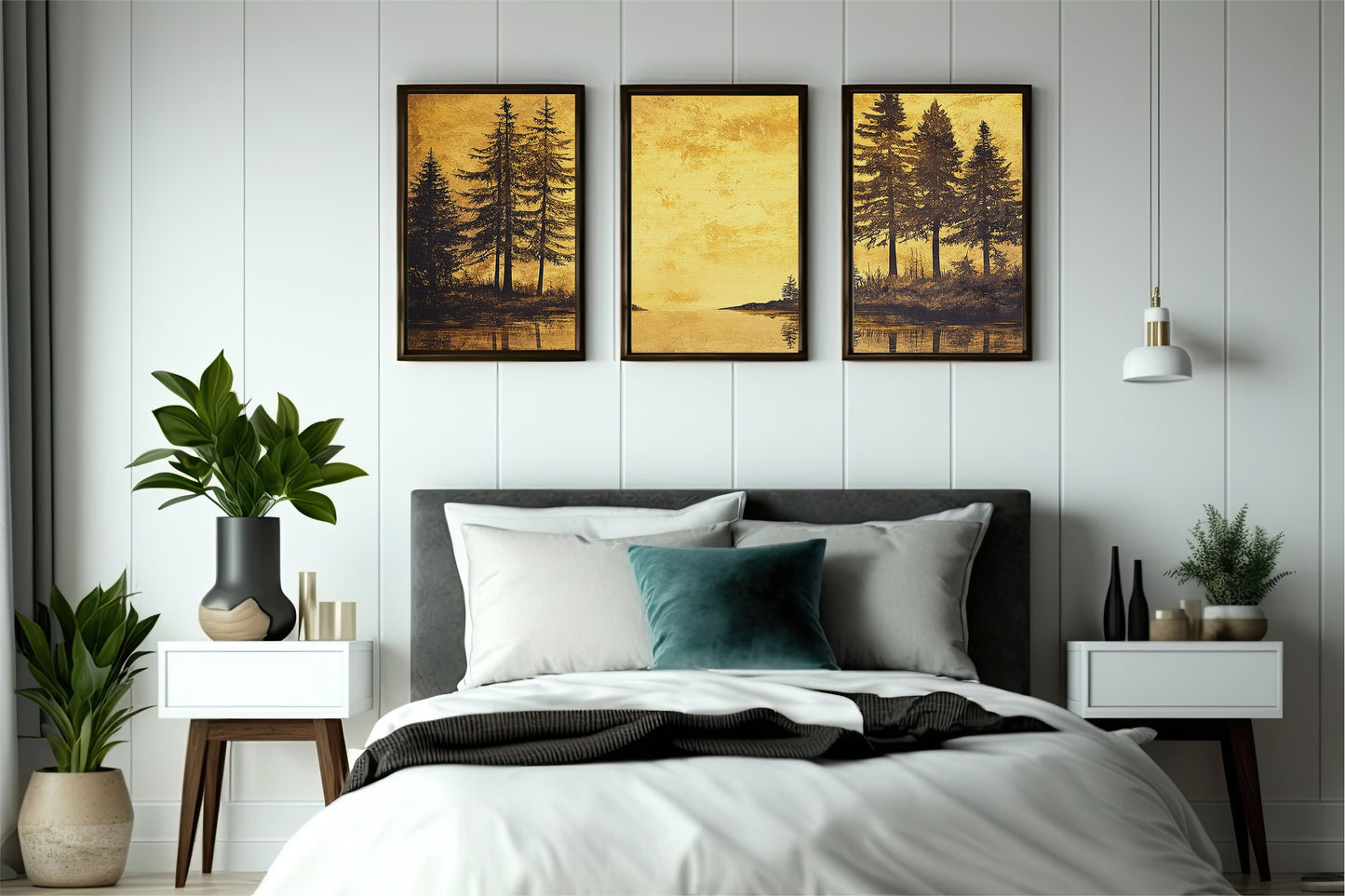 Golden Serenity Forest Wall Frame Set – Nature’s Luxury Art for Modern Interiors