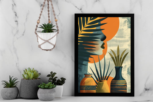 Golden Serenity β Abstract Botanical Woman Wall Frame πΏπ§‘