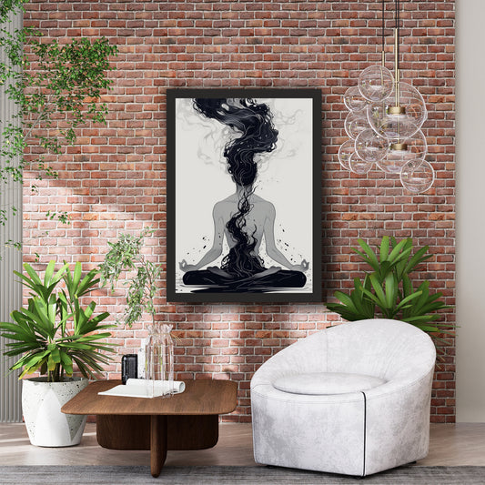 Meditation Woman Wall Art | Black & White Spiritual Line Art