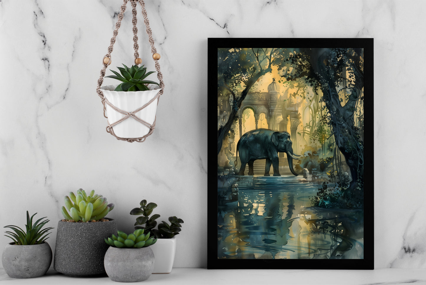 Majestic Tranquility β Elephant by the Palace Wall Frame ππΏ