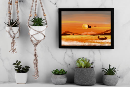 Golden Voyage β Tranquil Sunset Wall Frame π
β¨