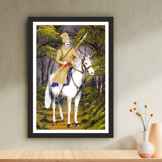 Sabal Singh Bawri Wall Art | Folk Deity Warrior Portrait | Rajasthan & Haryana Heritage | Spiritual Home Decor