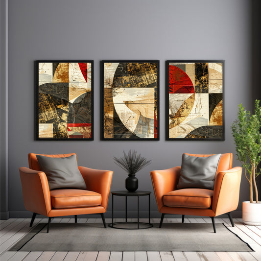 Luxury Abstract Wall Art Set of 3 | Modern Geometric Canvas Prints