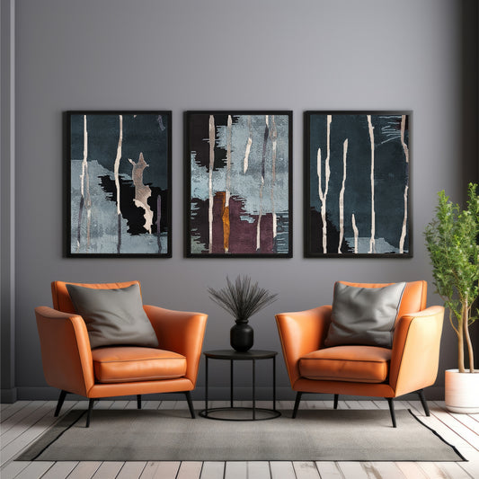 Modern Abstract Wall Art Set of 3 | Textured Contemporary Prints