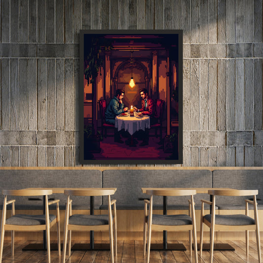 Romantic Dinner Wall Art | Framed Couple Artwork | Cozy Restaurant & Home Décor