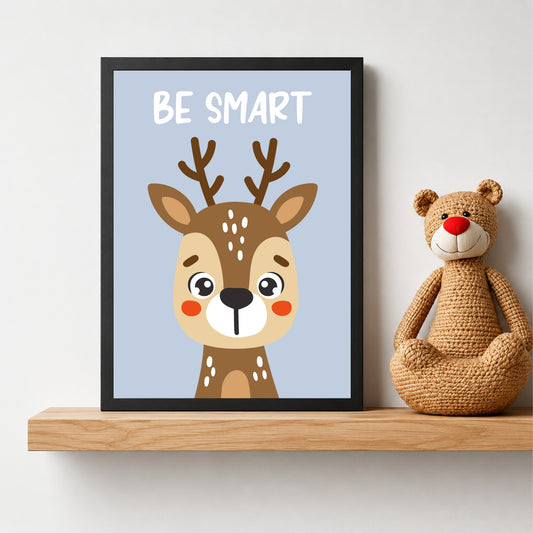 Be Smart Deer Nursery Wall Art | Cute Animal Kids Room Poster