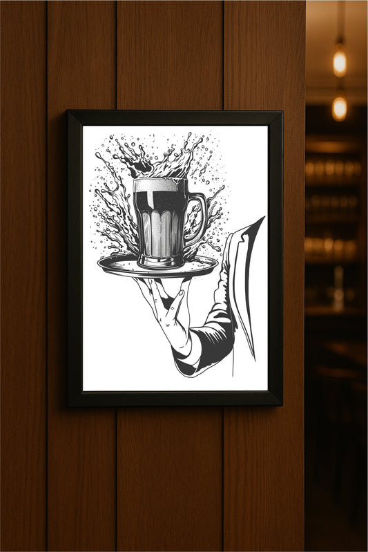 “The Splash Serve – Classic Black & White Beer Art” 🍺🖤