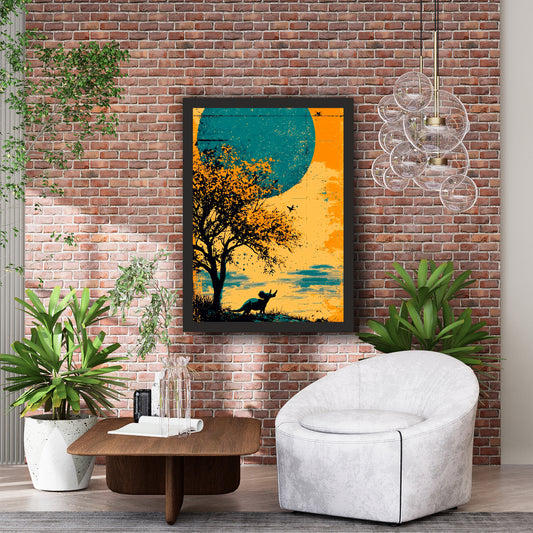 Dinosaur Wall Art | Triceratops Silhouette Moon Landscape
