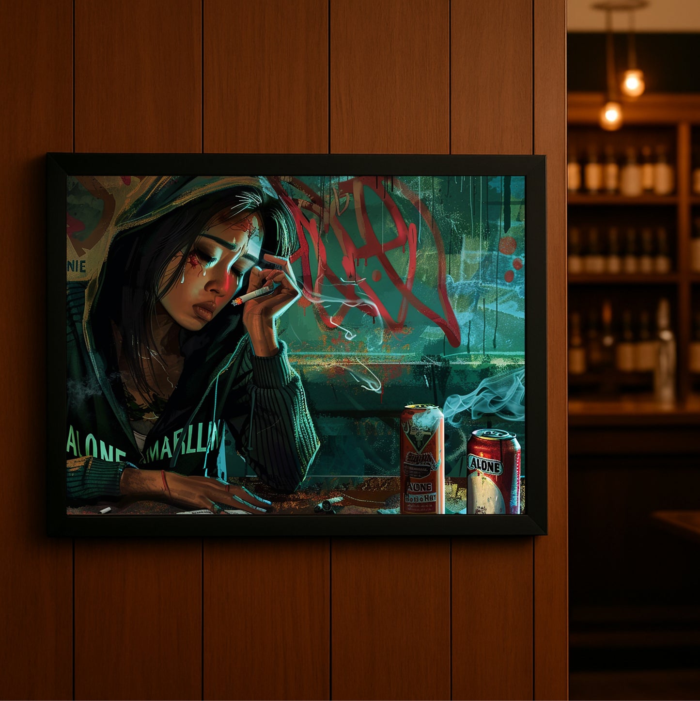 “Urban Alone Wall Art Photo Frame – Moody Street Bar Art”