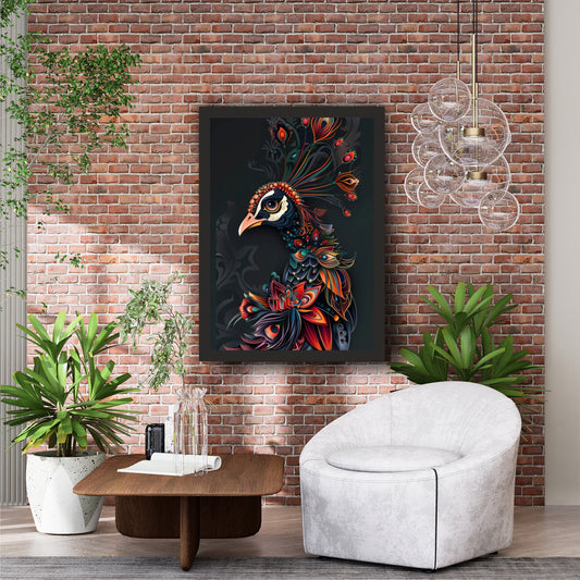 Peacock Tribal Art Wall Decor | Ornate Peacock Illustration