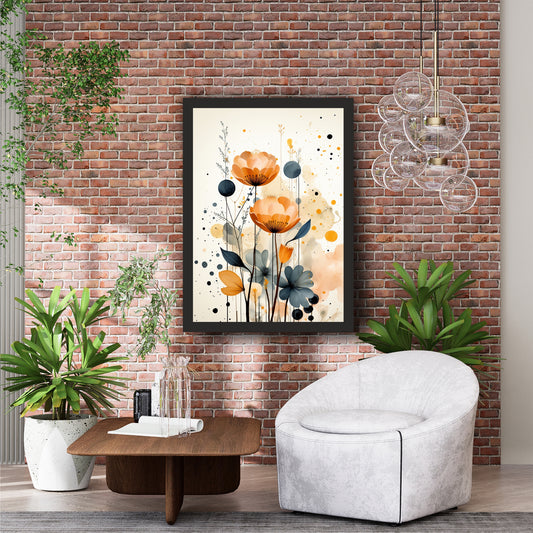 Abstract Floral Wall Art | Orange & Blue Botanical Artwork