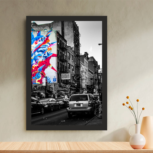 Urban Street Art Black & White Wall Art | Colorful Graffiti Cityscape Print
