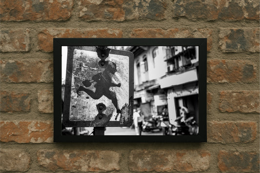 “Worn Warning – Gritty Street Sign Frame” 🖤⚠️