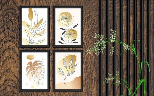Golden Botanical Elegance β Set of 4 Wall Frames πΏβ¨