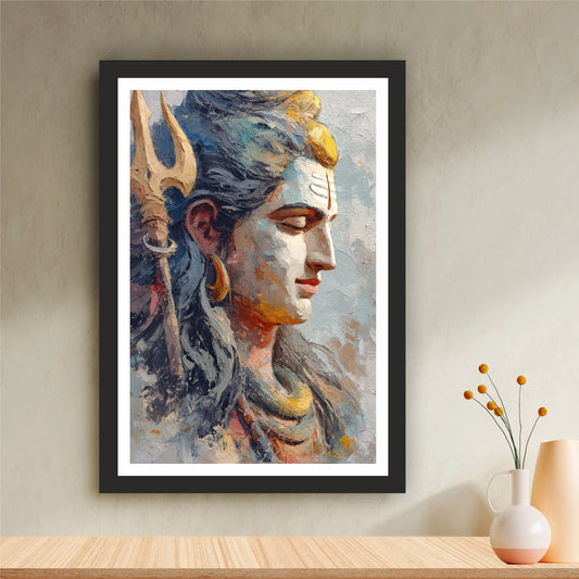 Lord Shiva Wall Art | Mahadev Abstract Oil Painting | Premium HD Hindu Spiritual Artwork | Modern Shiv Portrait Religious Wall Frame