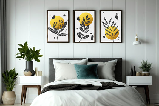 Golden Leaf Harmony Wall Frame Set – Minimal Nature Art for Modern Homes